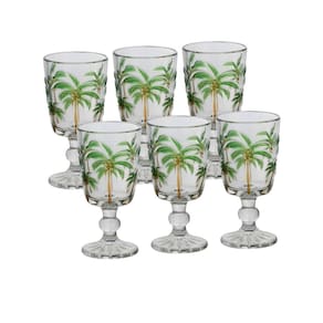 Conjunto 6 Taças De Vidro Tropical Palmeiras Palm Tree Handpaint Lyor 310ml