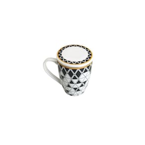 Caneca de Porcelana Geométrica Preto Branco Super White Olimpia C/ Tampa e Filtro