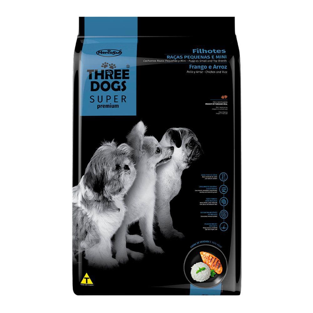 Ração Cães Three Dogs Super Fihotes Raças Pequenas Mini Frango 10,1kg