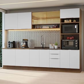 Armário de Cozinha Completa 310cm Rustic/Branco Stella Madesa 02