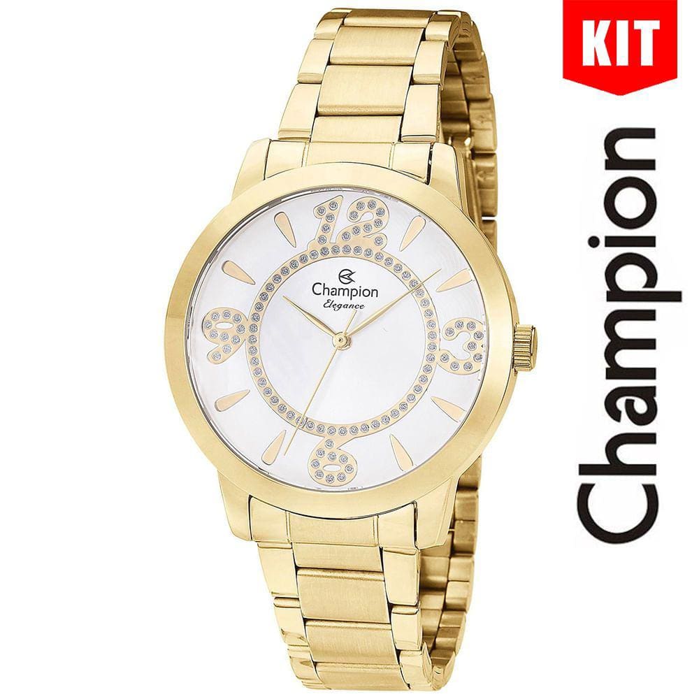 Relógio CHAMPION KIT feminino analógico dourado branco CN24904B