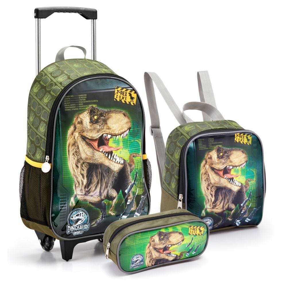 Kit Escolar Mochila + Lancheira + Estojo Dinossauro Seanite