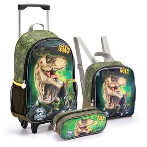 Kit Escolar Mochila + Lancheira + Estojo Dinossauro Seanite