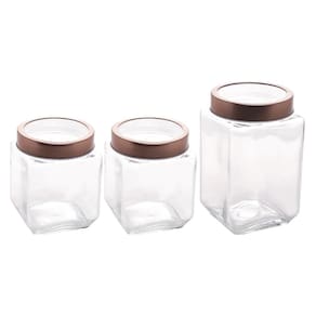Kit 3 Potes de Vidro Quadrado com Tampa Rose Gold - Lyor