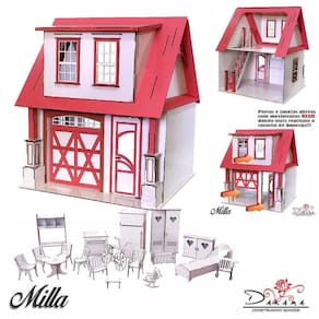 Kit Casa Boneca Escala Barbie Garagem Milla Rubrum 18 Mov Rb