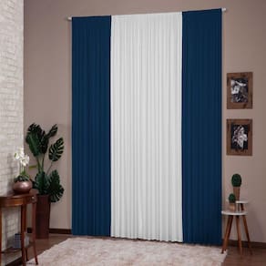 Cortina Para Decoração Sala Quarto 5,00X2,80 Marinho Branco
