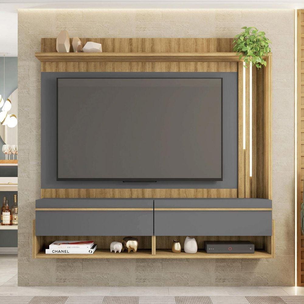 Painel com Led para Tv até 65 Polegadas Arthus Mel/Cinza