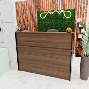 Balcão Atendimento Recepção Consultório 140x60cm Com Gaveta Nogal