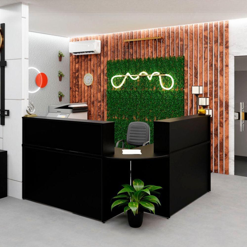 Balcão Atendimento de Canto em L Recepção Consultório 140x60cm Preto