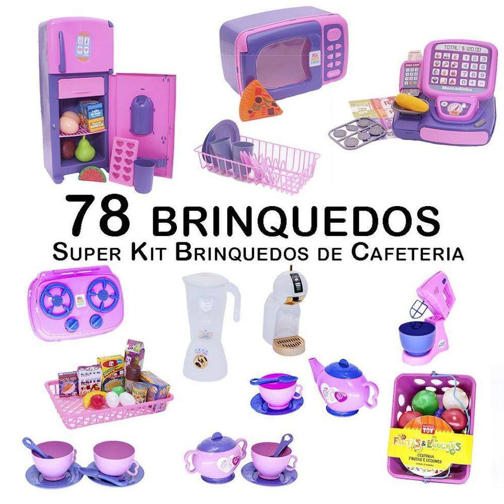 Kit Café Infantil Registradora Geladeira Microondas 78Pç