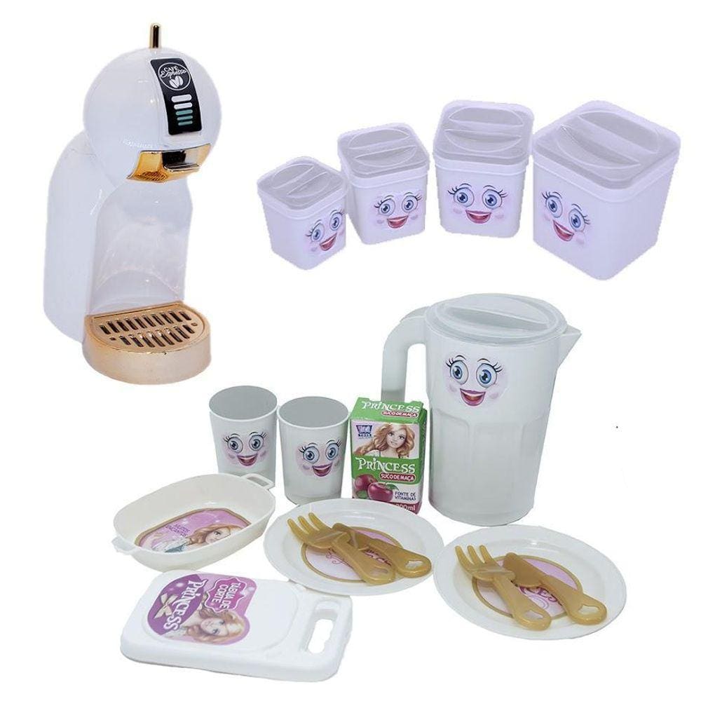 Kit Cozinha Menina Jantar Potes De Mantimentos Cafeteira 17P
