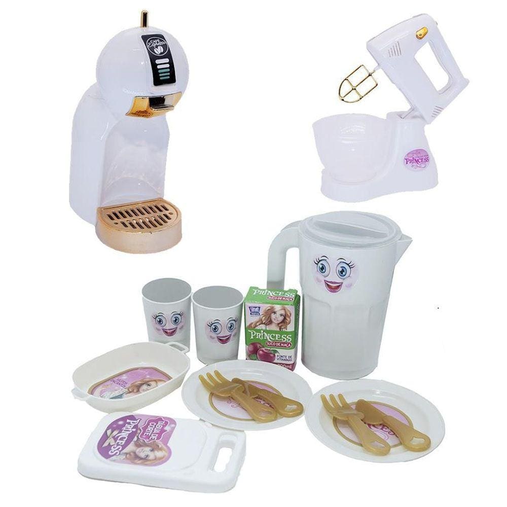 Kit Cozinha Princesa Menina Batedeira Jantar Cafeteira 14Pç