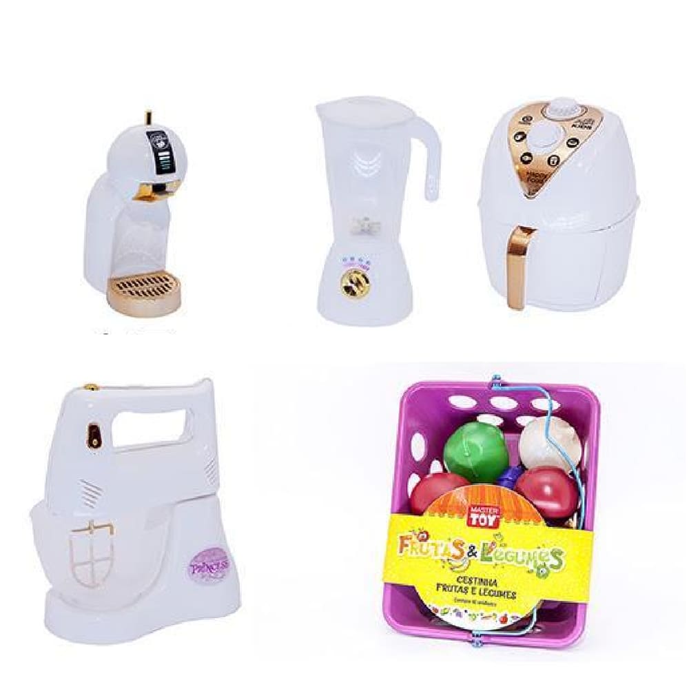 Kit Infantil Air Fryer Batedeira Mercadinho 17 Peças