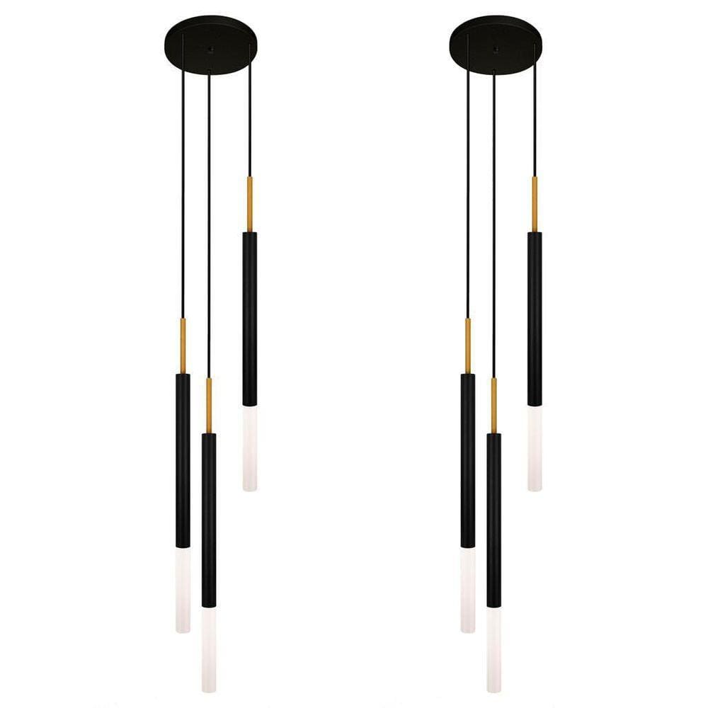 Kit 2 Luminárias Teto Tubo Triplo Difusor Sala Preto Dourado