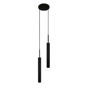 Luminária De Teto Pendente Tubo Duplo Sala Ilha Mesa Preto