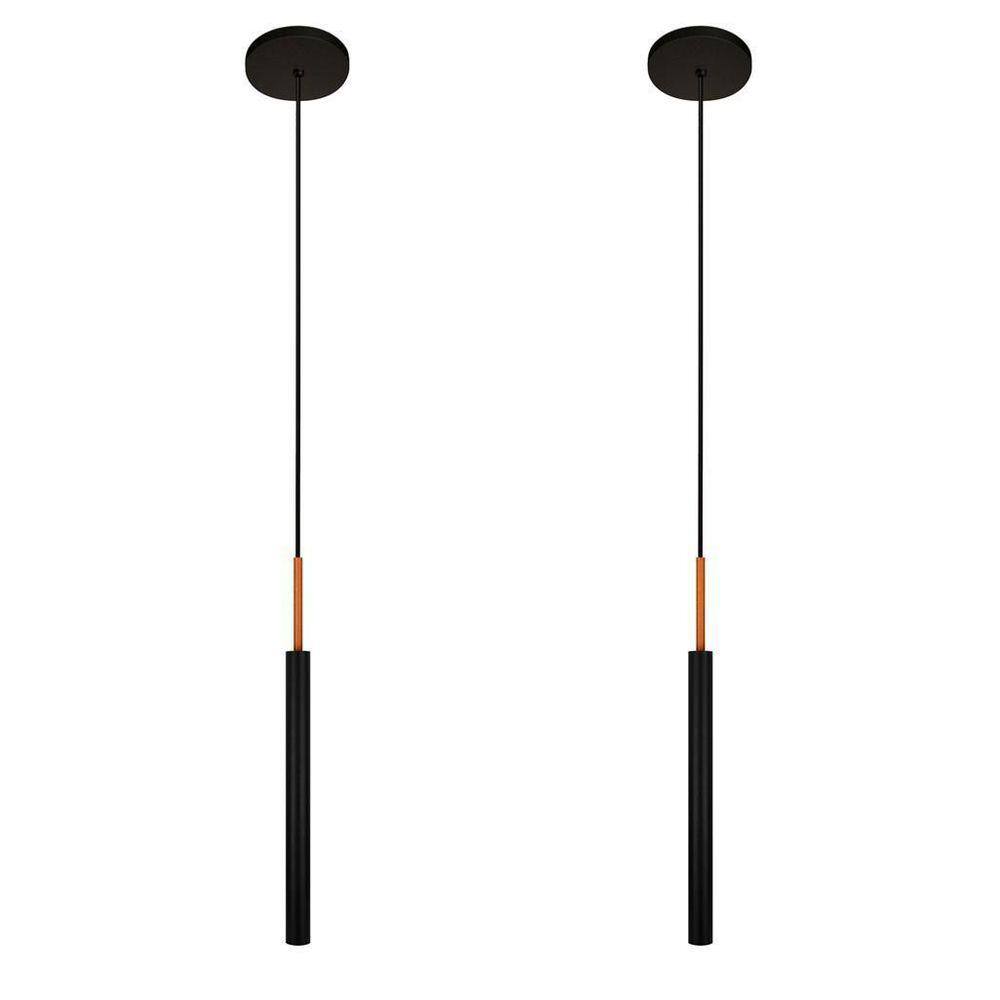 Kit 2 Luminárias Pendente Teto Tubo Sala Preto Cobre 40Cm