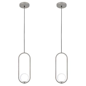Kit 2 Luminárias Teto Lustre Arco Globo Cozinha Mesa Prata