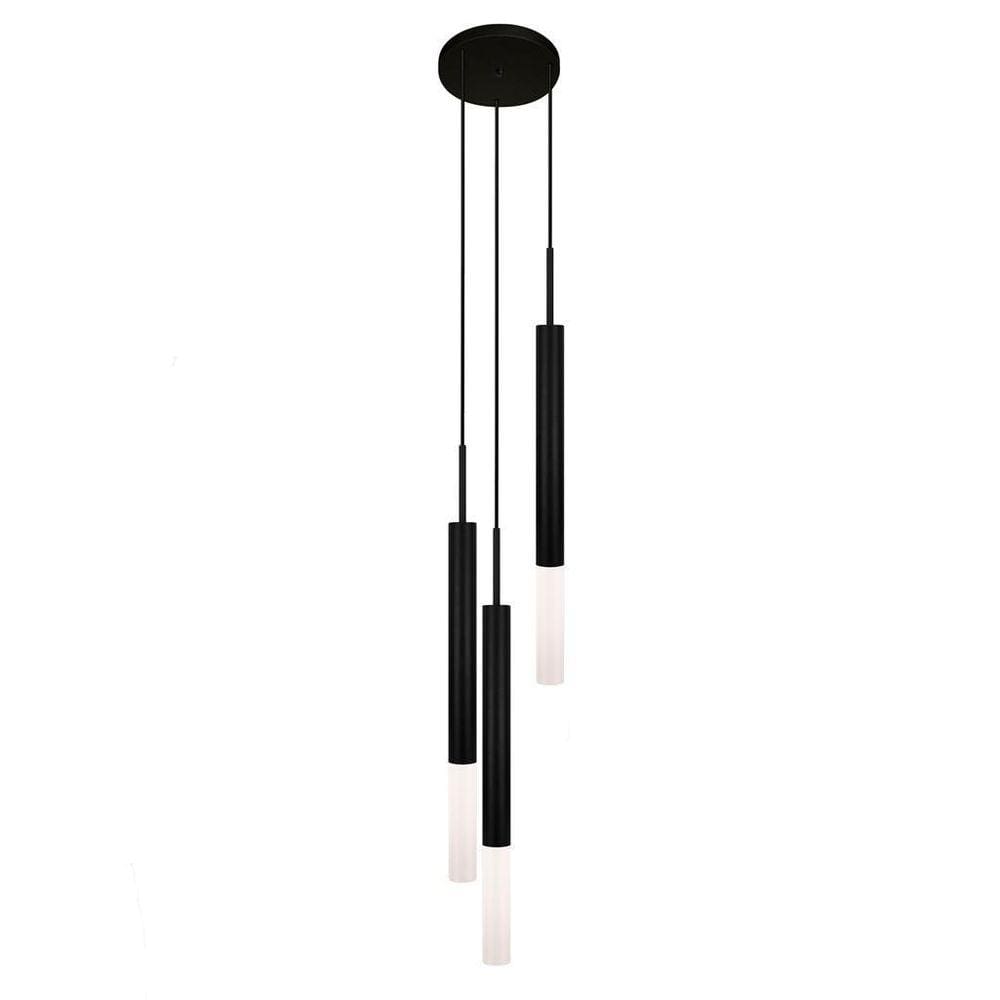 Pendente Teto Luminária Tubo Triplo Difusor Mesa Ilha Preto