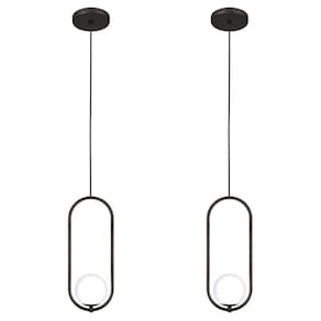 Kit 2 Luminária Pendente Teto Lustre Arco Globo Quarto Preto