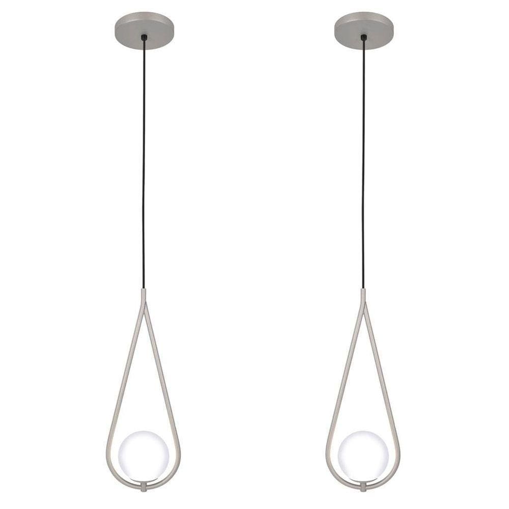 Kit 2 Luminária Teto Pendente Gota Globo Vidro Cozinha Prata