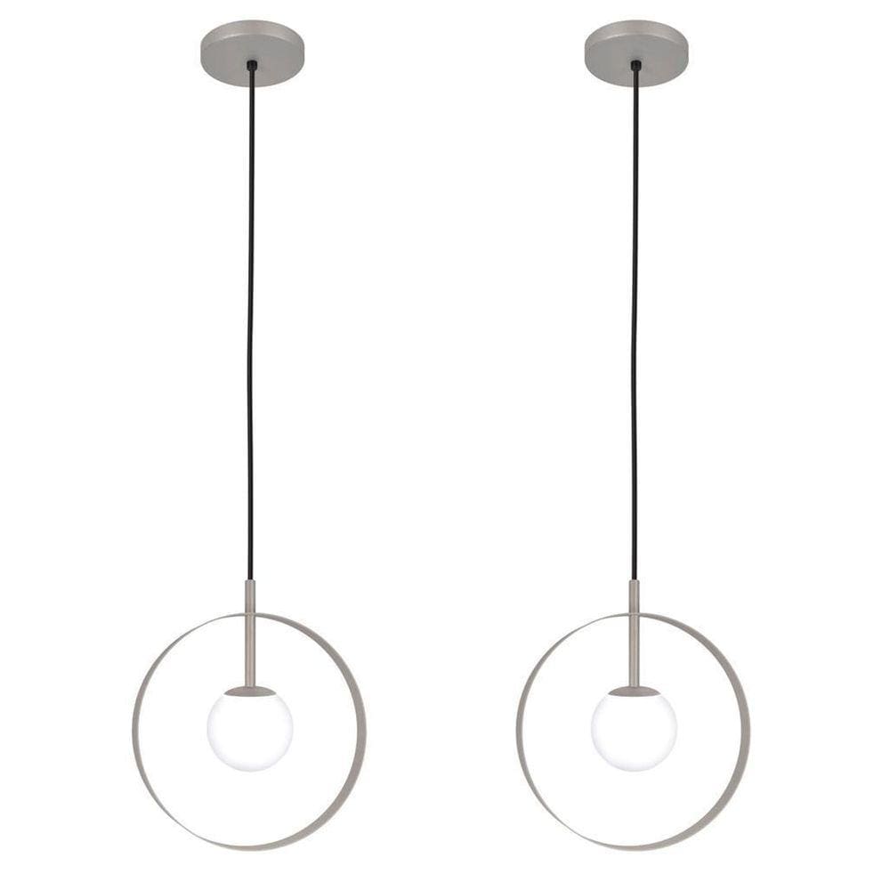 Kit 2 Luminárias Pendente Círculo Globo Vidro Lavabo Prata