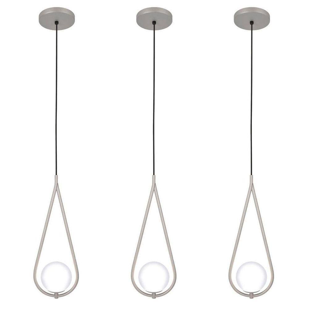 Kit 3 Luminária Teto Pendente Gota Globo Vidro Cozinha Prata