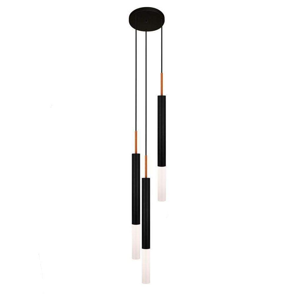 Pendente Luminária Teto Tubo Triplo Difusor Mesa Preto Cobre