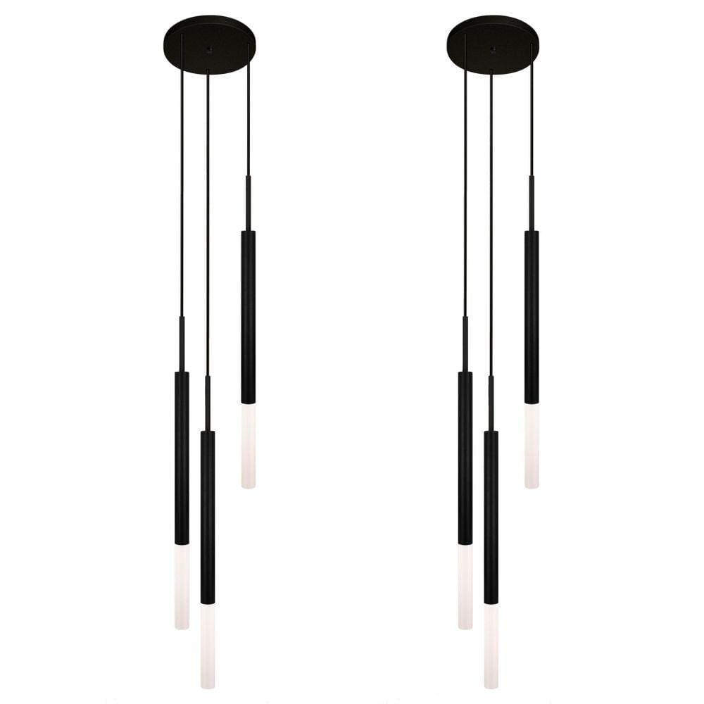 Kit 2 Pendentes Luminária De Teto Tubo Triplo Difusor Preto
