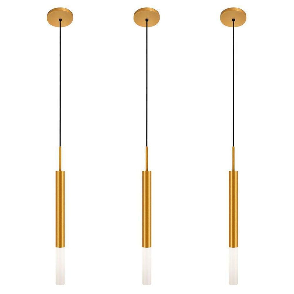 Kit 3 Luminárias De Teto Pendente Tubo Difusor Sala Dourado