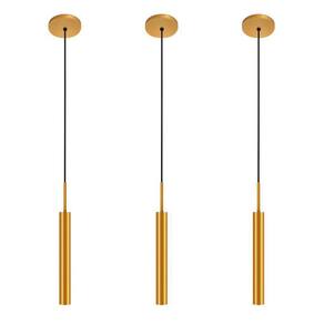 Kit 3 Pendentes Luminária Teto Tubo Sala Quarto Dourado 40Cm