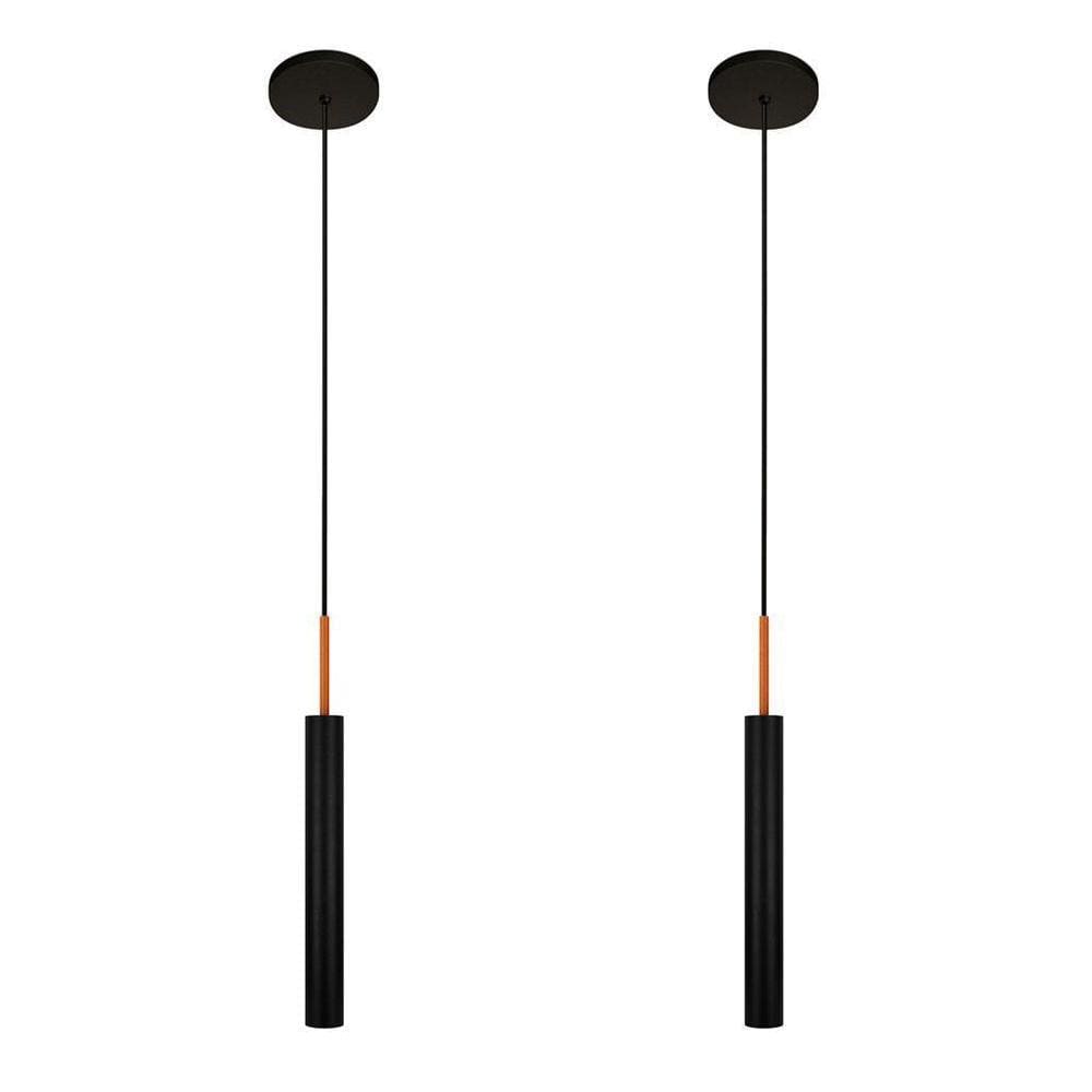 Kit 2 Luminárias Tubo Pendente Teto Mesa Preto Cobre 40Cm