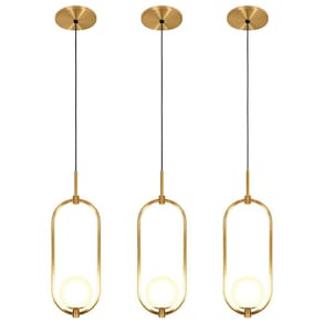 Kit 3 Luminárias Lustre Arco Dourado Globo Cama Quarto 43Cm