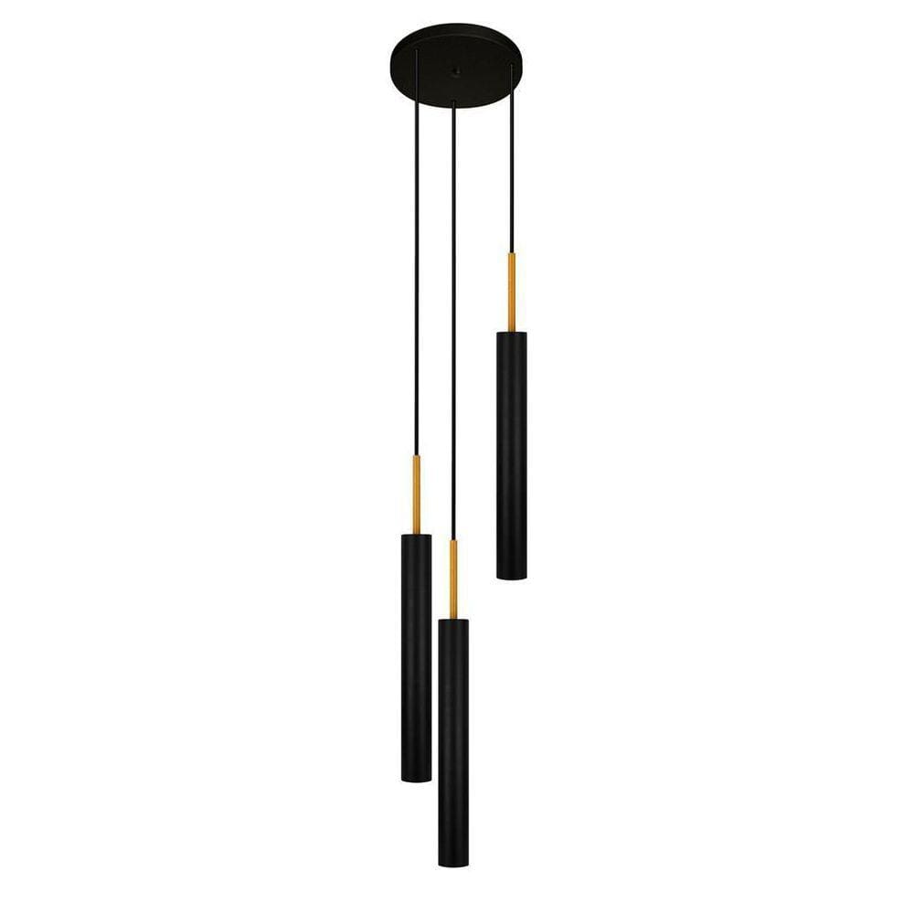 Luminária Teto Pendente Tubo Triplo Sala Cama Preto Dourado