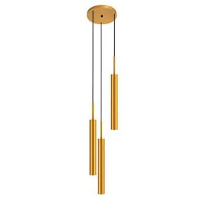 Luminária De Teto Pendente Tubo Triplo Sala Lavabo Dourado