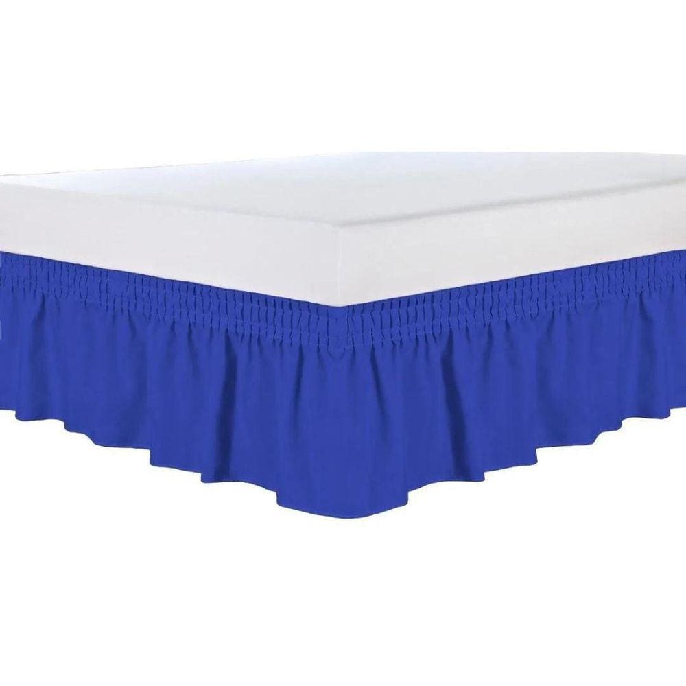 Saia Box C/Duplo Elástico P/Cama Casal Queen/King Azul Royal