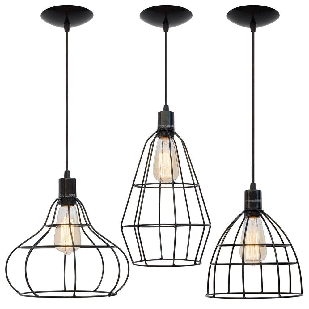 Pendente Trio Aramado Poptem Veneza Lâmpada St58 220V Preto