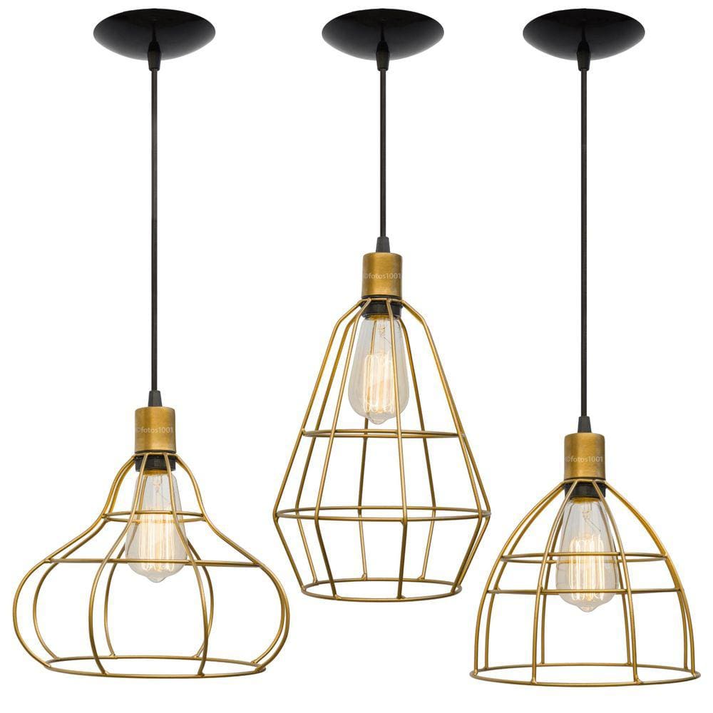 Pendente Trio Aramado Poptem Veneza E Lâmp St58 127V Dourado