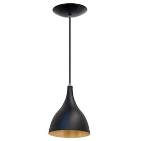 3X Pendente Agata Poptem Cone Aluminio Preto E Dourado