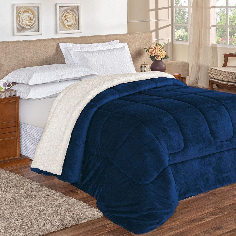 Coberdrom Apollo King Sherpa Pele Carneiro Flannel Marinho