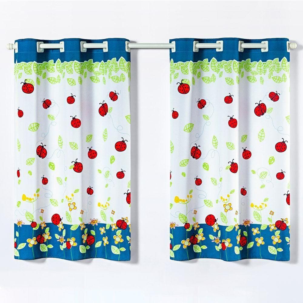 Cortina Gourmet Varão Cozinha Oxford 2Mx1,30M Joaninhas Azul