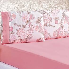 Jogo Cama Lençol Diamond Queen 200 Fios 3 Pçs Rosa Floral