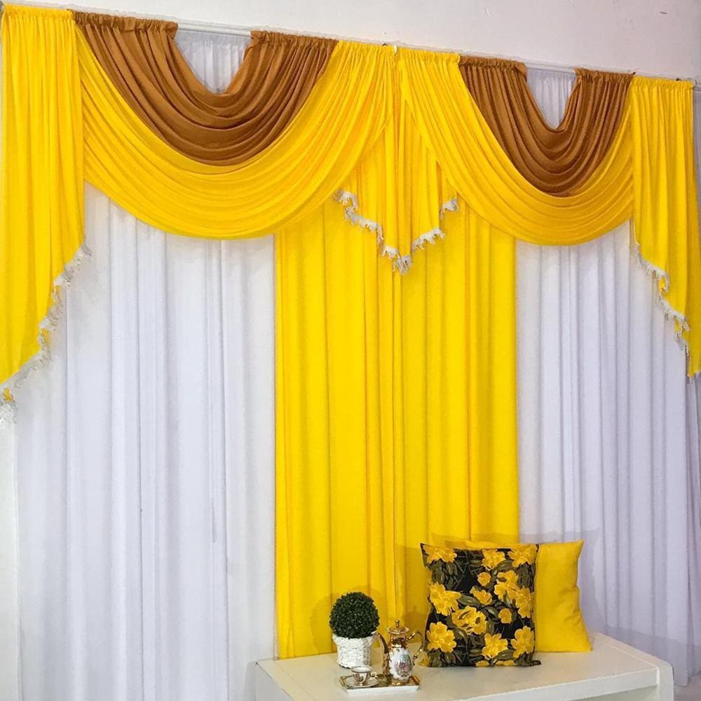 Cortina Mayara Varão Duplo Malha E Franja 3M Amarelo Mostarda