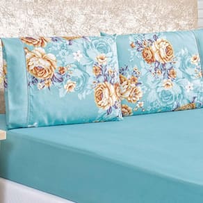 Jogo Cama Lençol Diamond Queen 200 Fios 3 Pçs Azul Turquesa