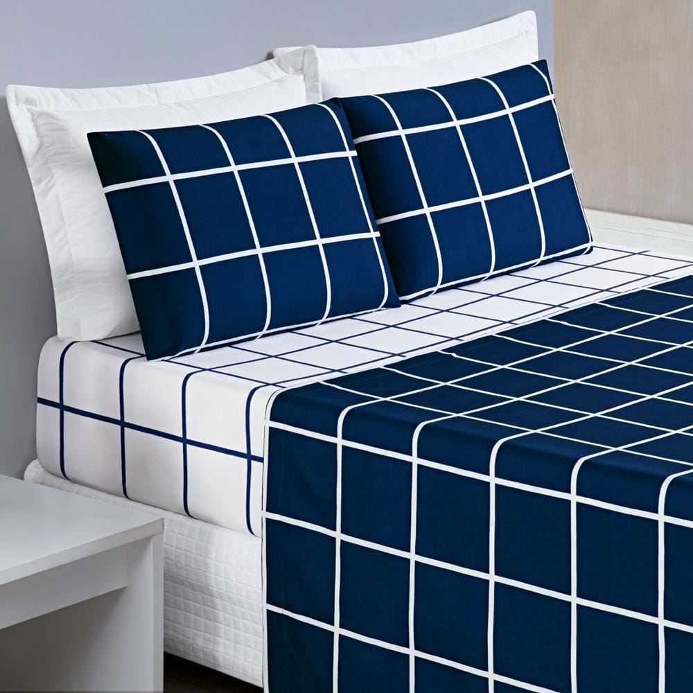 Jogo Cama Lençol Brooklyn Solteiro 3Pçs Azul Marinho