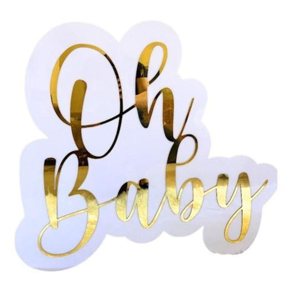 Placa Acrílico Espelhado Dourado Chá Revelação Oh Baby 86Cm