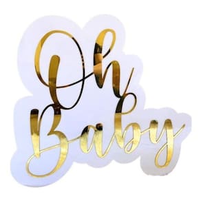 Placa Acrílico Espelhado Dourado Chá Revelação Oh Baby 86Cm