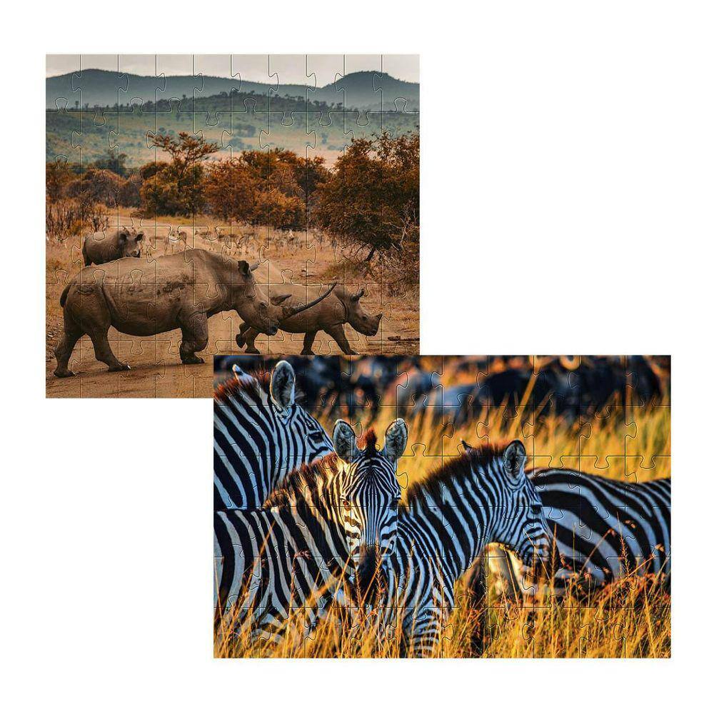 Kit 2 Quebra-Cabeças Animais Da Savana Africana 24 Peças