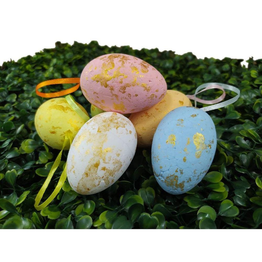 Enfeite Decorativo Páscoa 12 Ovos Pendentes Coloridos