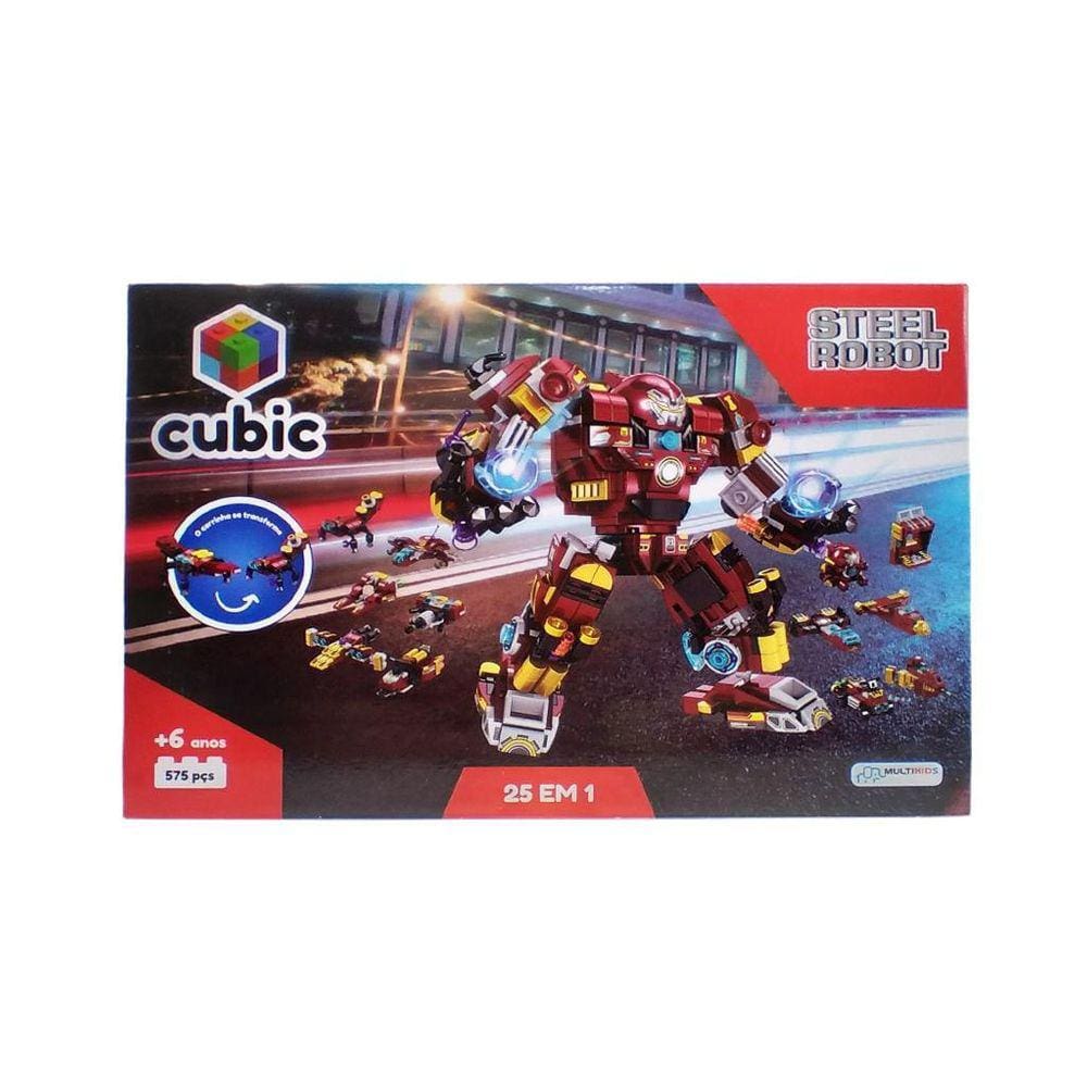 Blocos De Montar Cubic 25 Em 1 Robô De Aço Multikids