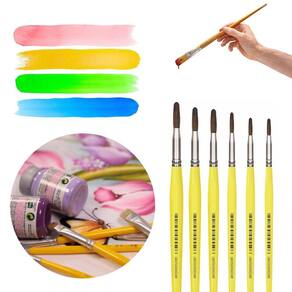 Kit 6 Pincéis Artesanato Pintura Ponta Redonda Fina Premium